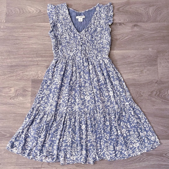 Lucky Brand Dresses & Skirts - LUCKY BRAND Dress Womens XS Blue Floral Smocked Bodice Boho Chic Dainty Feminine